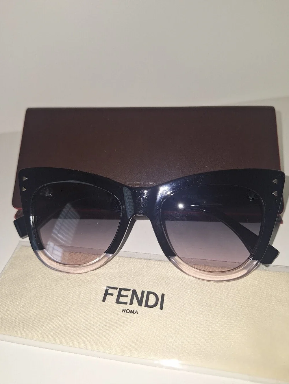 Fendi Peek-a-boo Black & Clear Cat Eye Sunglasses w/ Case & Cloth